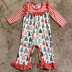 Little Millie Baby Girls Christmas Tree Romper Red Green White Ruffle 6M